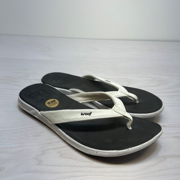 Reef Rover Catch Pop Flip Flops White & Black Size 7 Thong Sandals - Picture 1 of 9